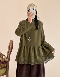 Women's Green Floral Embroidered Tunic Top