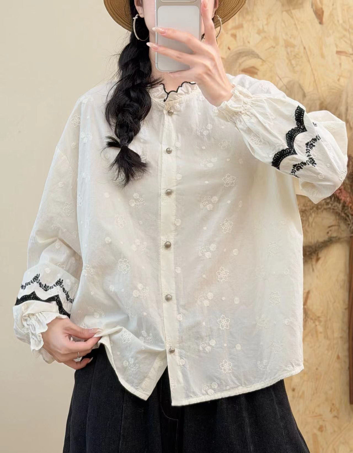 Boho White Floral Embroidered Loose Fit Blouse