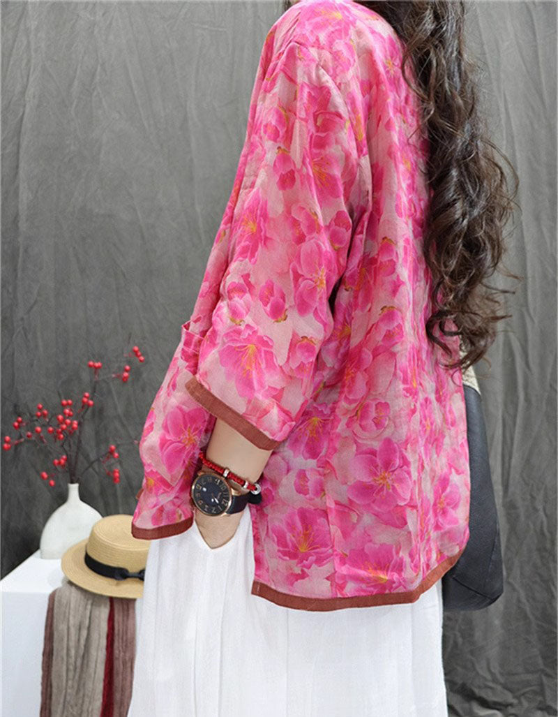 Boho floral linen jacket paired with skirt side view