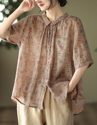 Vintage Floral Loose Fit Cotton Linen Shirt
