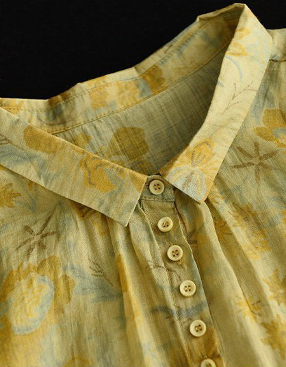 Vintage Floral Loose Fit Cotton Linen Shirt