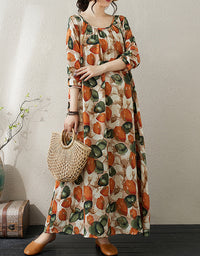 Vintage Floral Oversized Comfy Cotton Linen Maxi Dress
