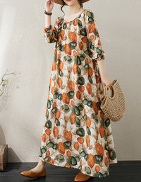 Vintage Floral Oversized Comfy Cotton Linen Maxi Dress