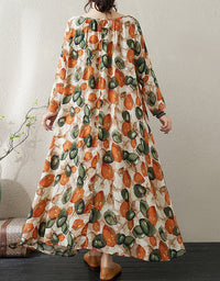 Vintage Floral Oversized Comfy Cotton Linen Maxi Dress