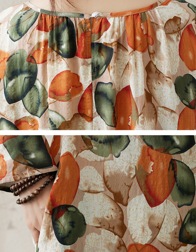 Vintage Floral Oversized Comfy Cotton Linen Maxi Dress