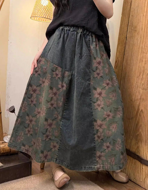 Vintage Floral Patchwork Casual Denim Skirt - Islinen