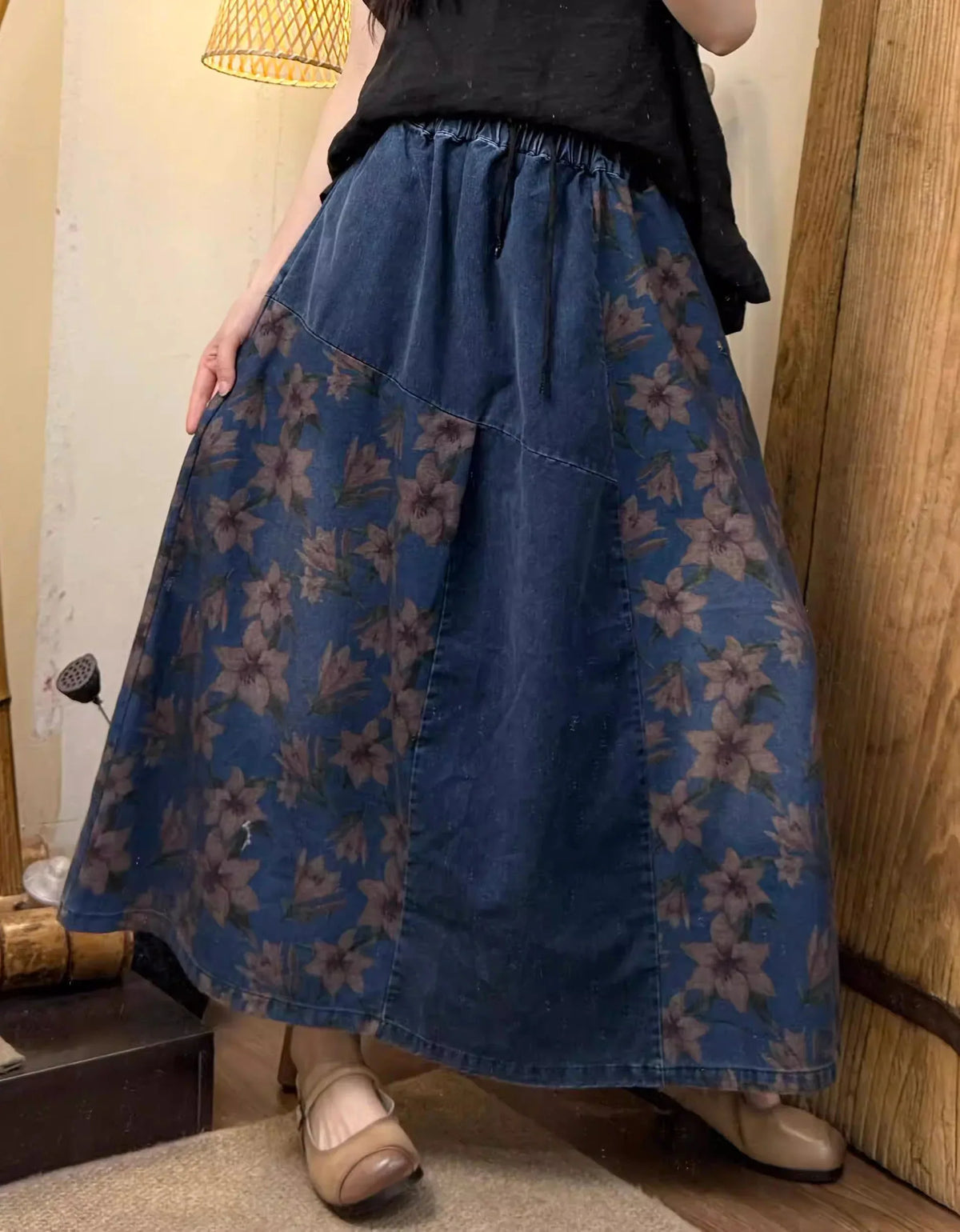 Vintage Floral Patchwork Casual Denim Skirt - Islinen
