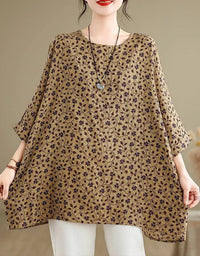 Vintage Floral Print Loose Casual Tunic Shirt - Islinen