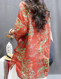 Vintage Floral Print Ramie Loose Linen Tunic