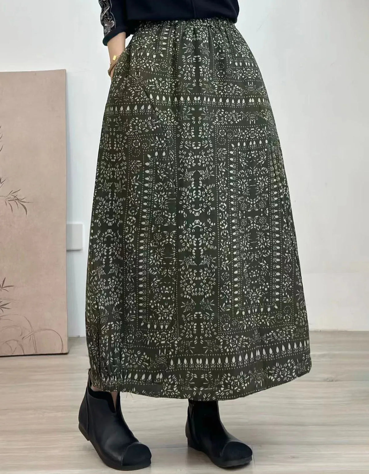 Vintage Floral Quilted Winter Maxi Skirt for Women - Islinen