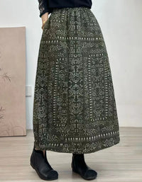 Vintage Floral Quilted Winter Maxi Skirt for Women - Islinen