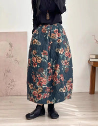 Vintage Floral Quilted Winter Maxi Skirt for Women - Islinen