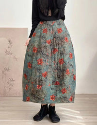 Vintage Floral Quilted Winter Maxi Skirt for Women - Islinen