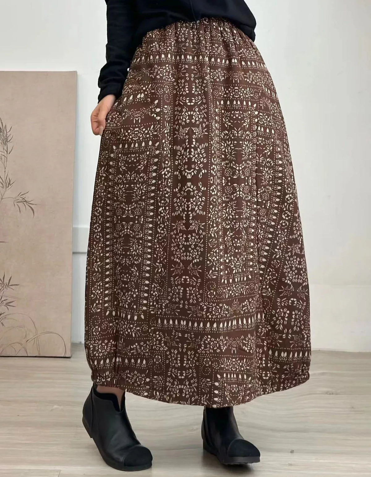 Vintage Floral Quilted Winter Maxi Skirt for Women - Islinen