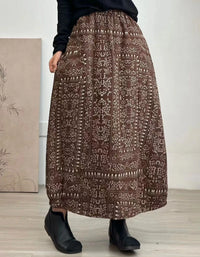 Vintage Floral Quilted Winter Maxi Skirt for Women - Islinen