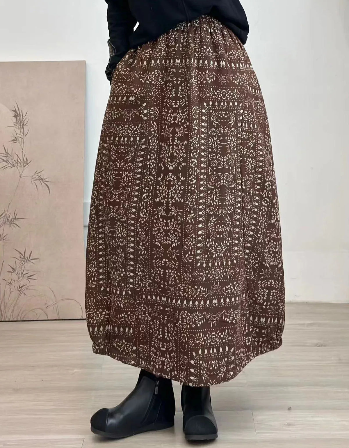 Vintage Floral Quilted Winter Maxi Skirt for Women - Islinen