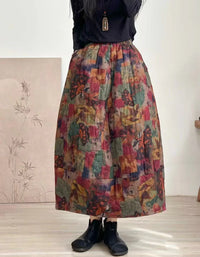 Vintage Floral Quilted Winter Maxi Skirt for Women - Islinen