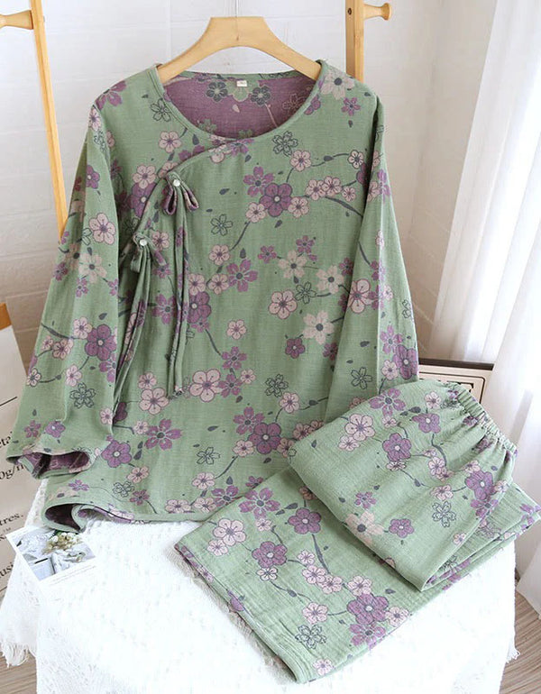 Vintage Floral Soft Cotton Long Sleeve Loungewear