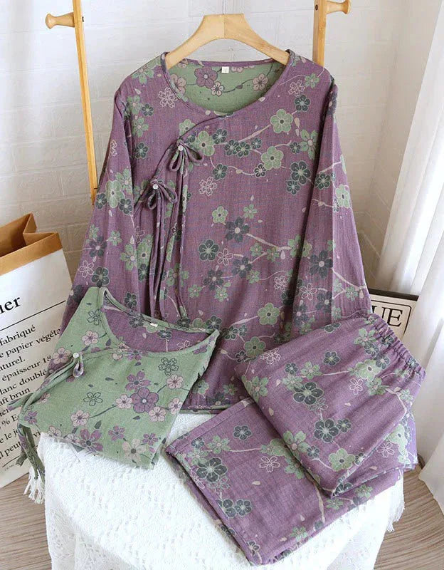 Vintage Floral Soft Cotton Long Sleeve Loungewear - Islinen