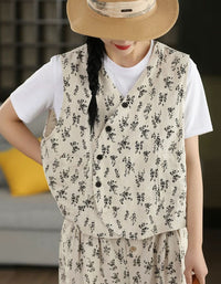 Cottagecore-inspired sleeveless waistcoat with vintage floral print