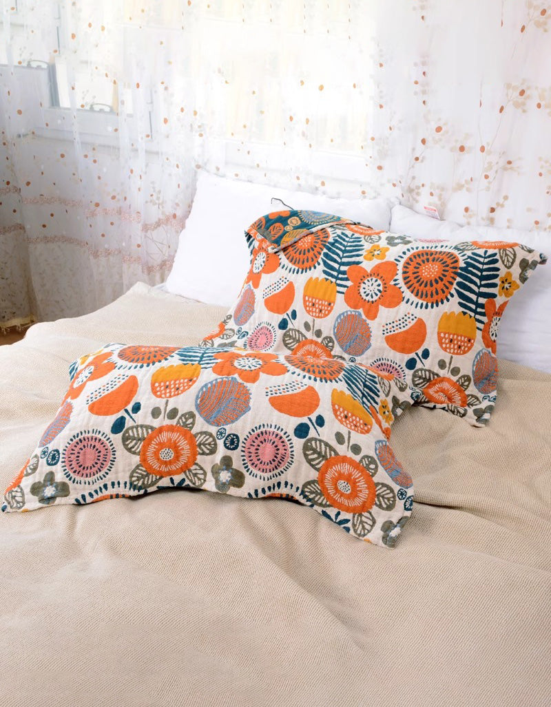Vintage Flower Cotton Reversible Pillow Cover ( 2 PCS)