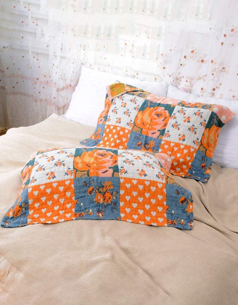 Vintage Flower Cotton Reversible Pillow Cover ( 2 PCS)