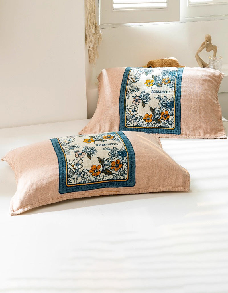 Vintage Flower Cotton Reversible Pillow Cover ( 2 PCS)