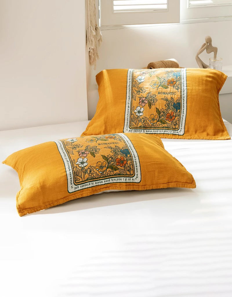 Vintage Flower Cotton Reversible Pillow Cover ( 2 PCS)