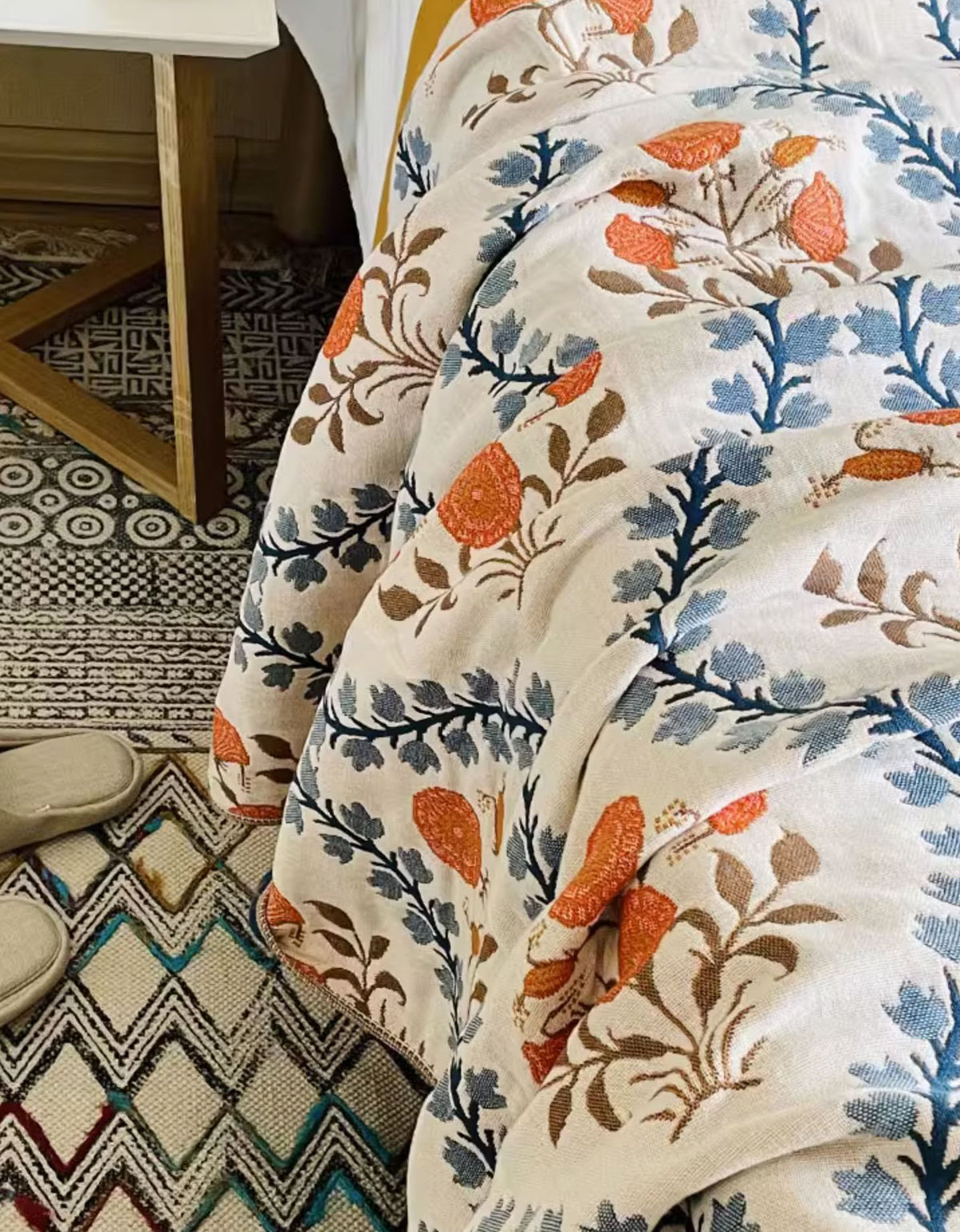 Manta de algodón puro cómoda de doble cara con flores vintage 