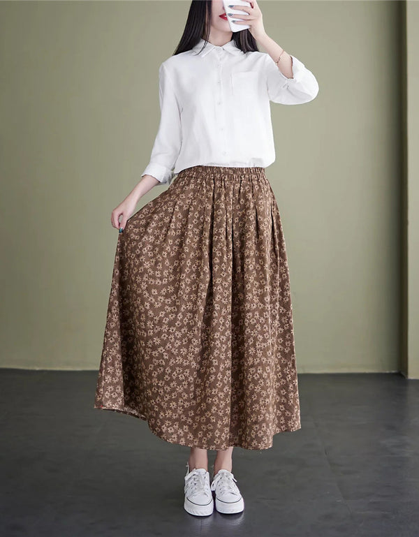 Vintage Flowy Style High Waist Cotton Linen Skirt