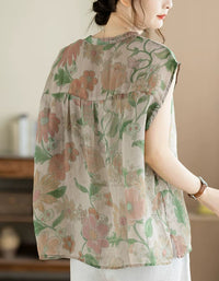 Boho Floral Cotton Linen Loose Fit Casual Shirt