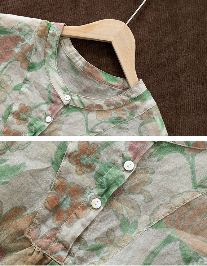 Women's Lightweight Floral Linen Summer Tunic Top
