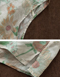 Vintage Style Floral Linen Short Sleeve Blouse