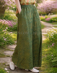 Side view of lightweight green palazzo pants women summer wear