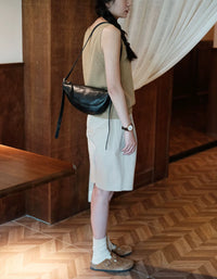 Vintage style half moon leather purse for women with lightweight comfortable shoulder carry