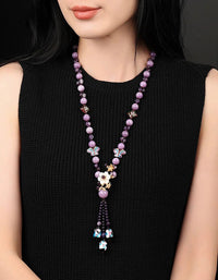 Vintage Handmade Purple Floral Butterfly Beaded Necklace