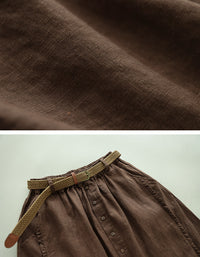 Vintage High-Waist Buttoned Pure Linen Midi Skirt