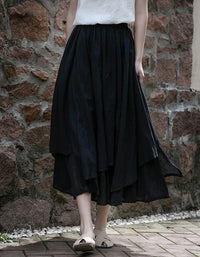 Vintage High Waist A-Line Layers Ramie Linen Skirt