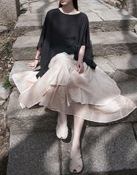 Vintage High Waist A-Line Layers Ramie Linen Skirt