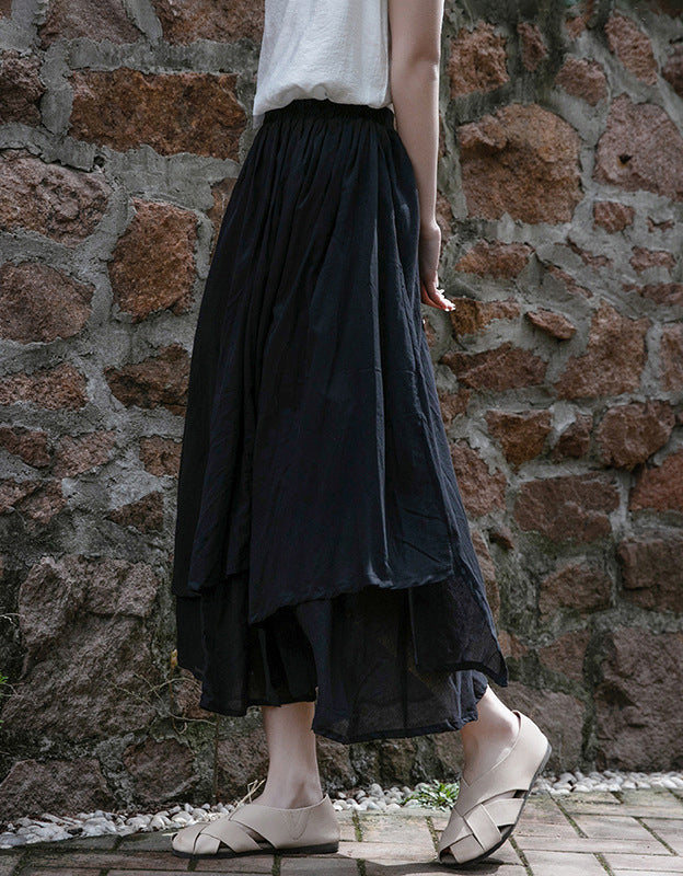 Vintage High Waist A-Line Layers Ramie Linen Skirt