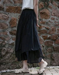 Vintage High Waist A-Line Layers Ramie Linen Skirt