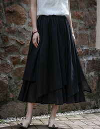 Vintage High Waist A-Line Layers Ramie Linen Skirt