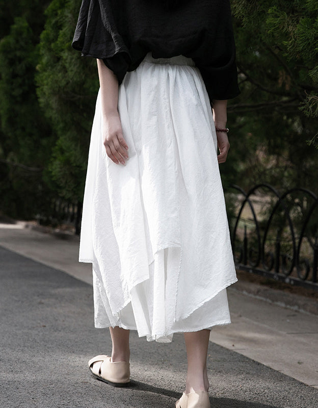 Vintage High Waist A-Line Layers Ramie Linen Skirt