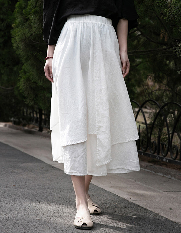 Vintage High Waist A-Line Layers Ramie Linen Skirt