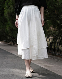 Vintage High Waist A-Line Layers Ramie Linen Skirt