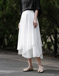 Vintage High Waist A-Line Layers Ramie Linen Skirt
