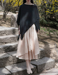 Vintage High Waist A-Line Layers Ramie Linen Skirt