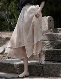 Vintage High Waist A-Line Layers Ramie Linen Skirt