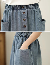 Vintage High Waist Lace Hem Denim Skirt
