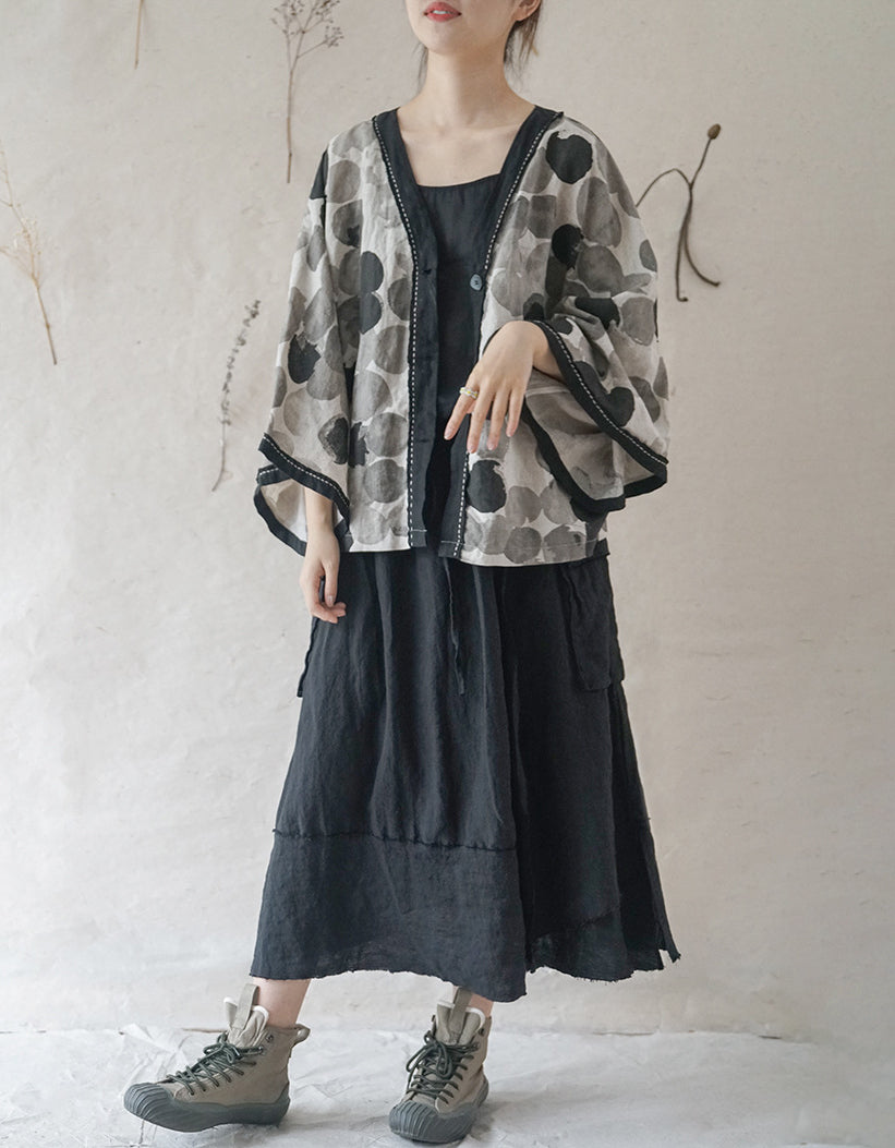 Vintage Ink Print Hanfu Kimono Shirt